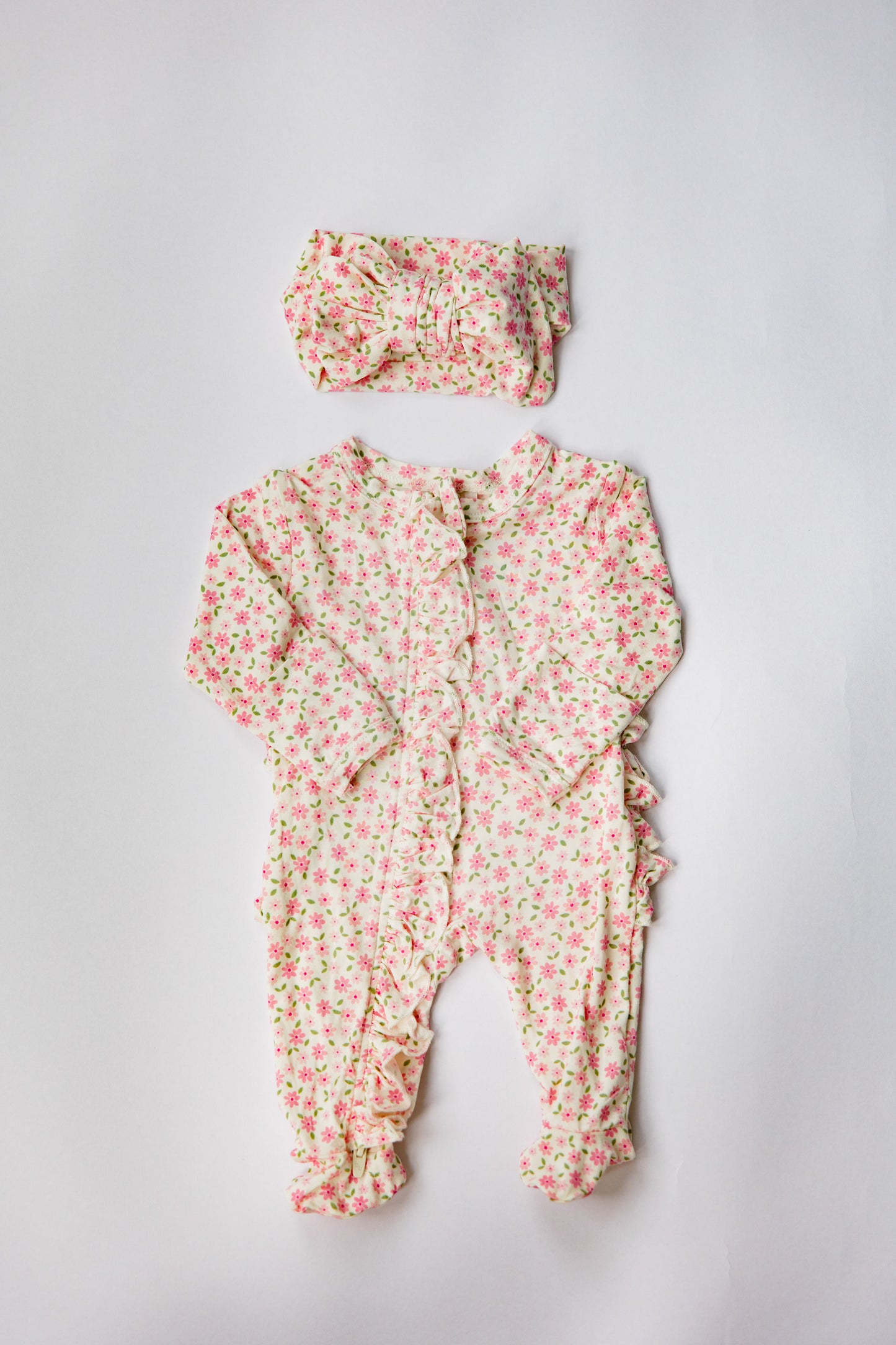 Pink Blossom Ruffled Footie