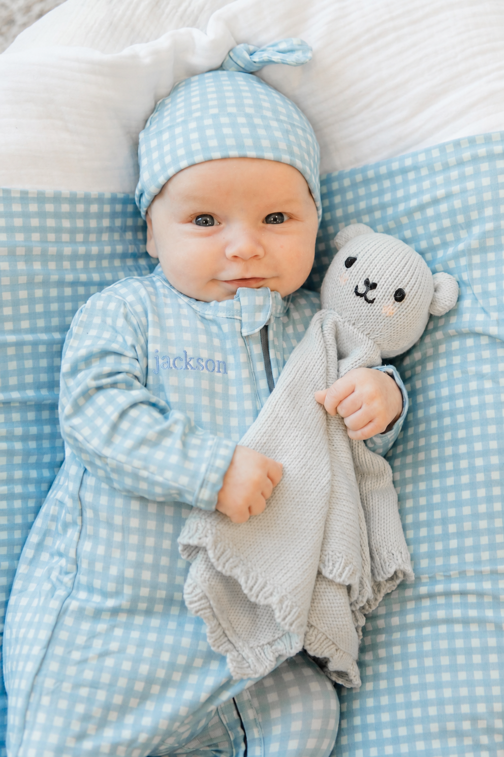Blue Gingham Bamboo Footie