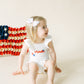 Custom Patriotic White Ruffle Romper with Bow