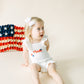 Custom Patriotic White Ruffle Romper with Bow