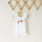 Custom Patriotic White Ruffle Romper with Bow