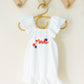 Custom Patriotic White Ruffle Romper with Bow