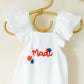 Custom Patriotic White Ruffle Romper with Bow