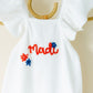 Custom Patriotic White Ruffle Romper with Bow