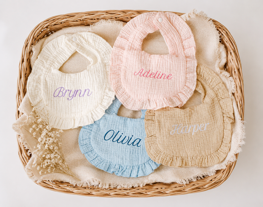 Embroidered Muslin Ruffle Bib