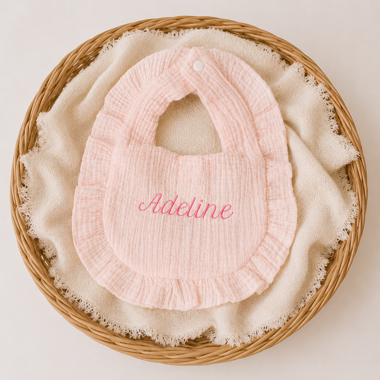 Embroidered Muslin Ruffle Bib
