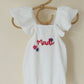 Custom Patriotic White Ruffle Romper with Bow