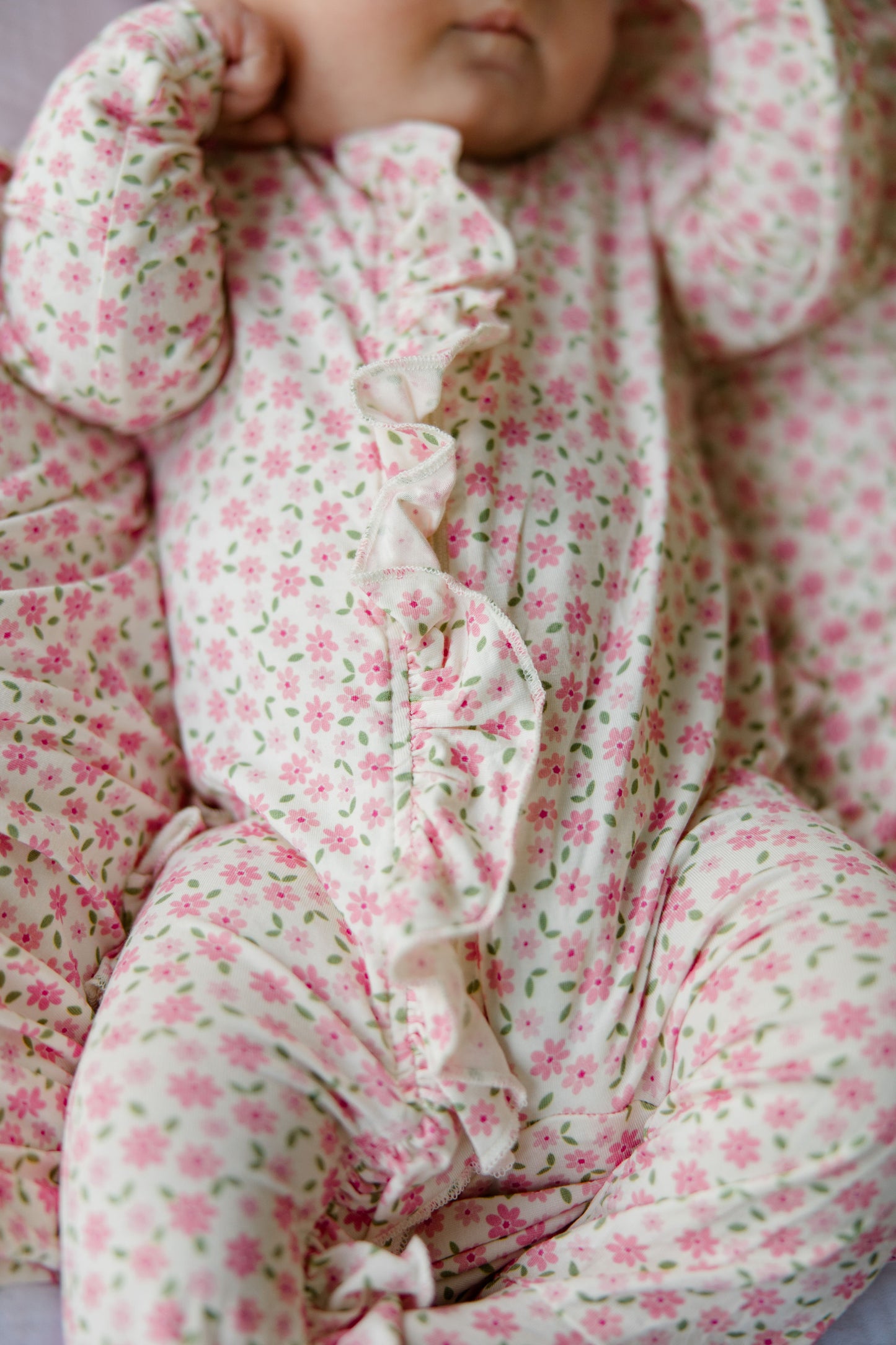 Pink Blossom Ruffled Footie