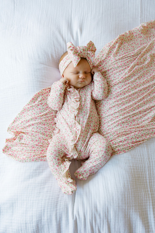 Pink Blossom Ruffled Footie