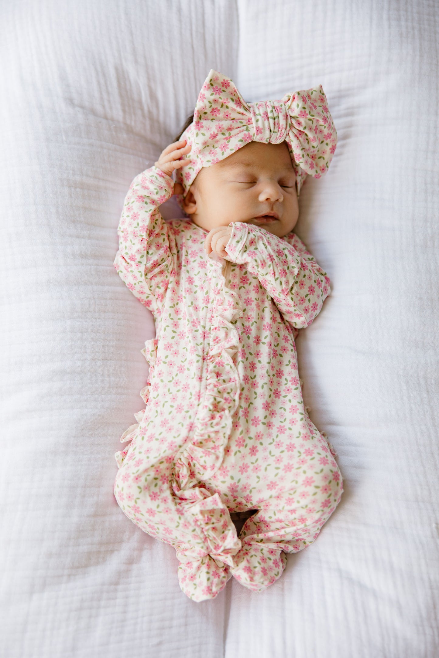 Pink Blossom Ruffled Footie