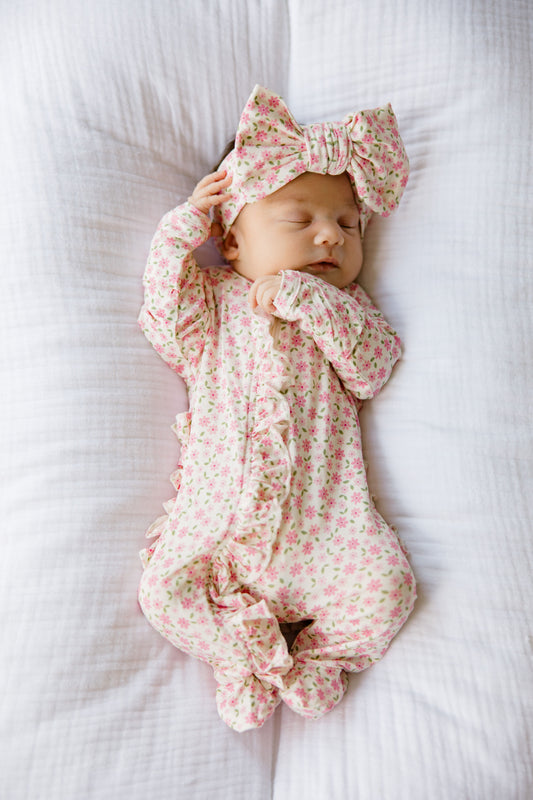 Pink Blossom Ruffled Footie
