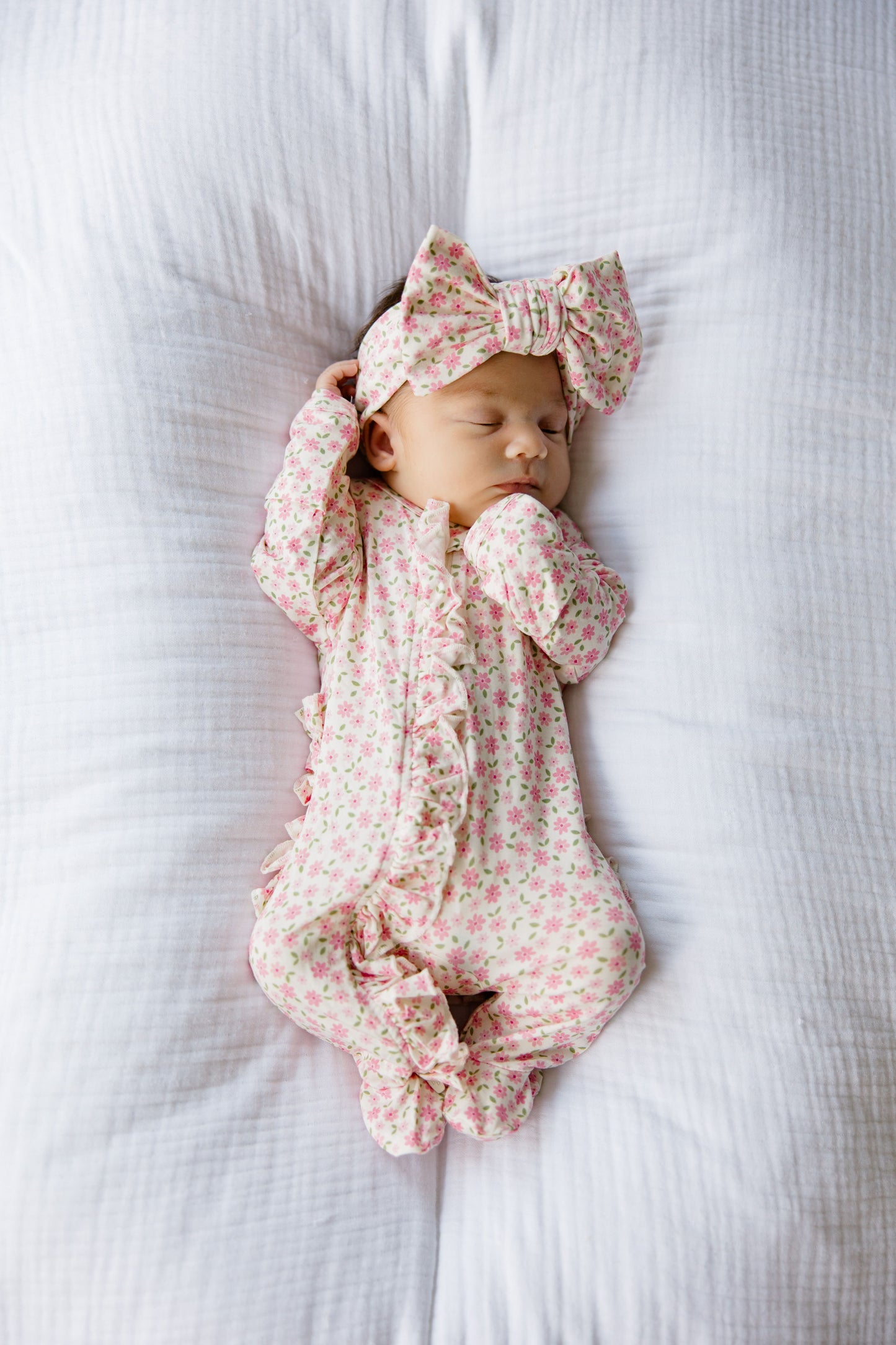 Pink Blossom Ruffled Footie
