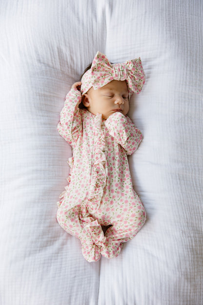 Pink Blossom Ruffled Footie