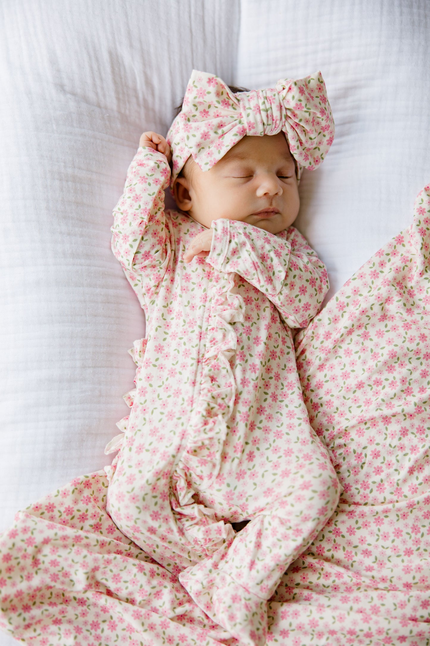 Pink Blossom Ruffled Footie