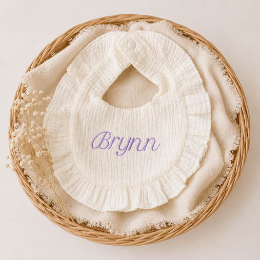 Embroidered Muslin Ruffle Bib
