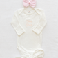 Personalized Organic Cotton Knotted Gown with Hand Stitched Bow Hat