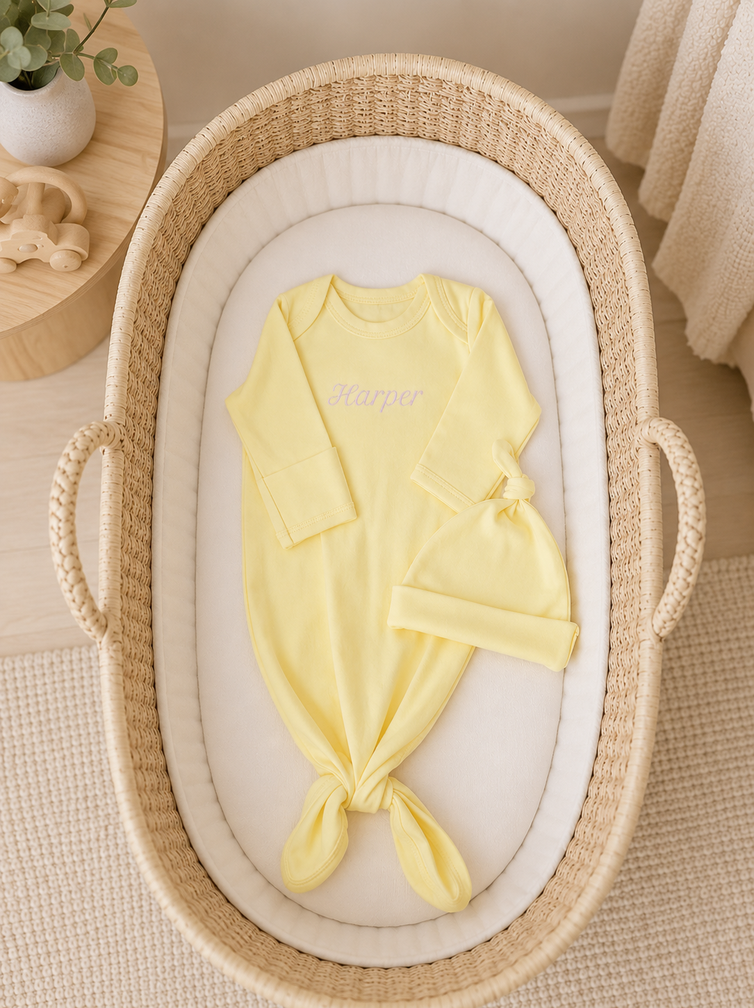Personalized Organic Cotton Knotted Gown with Hat