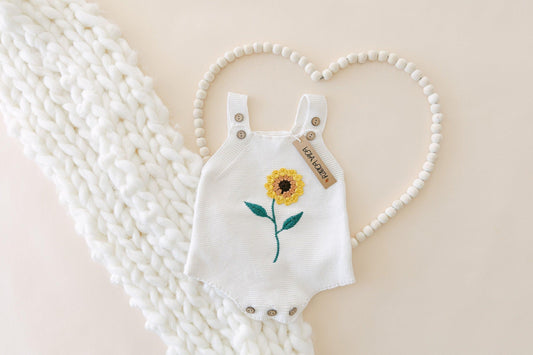 Sunflower Knitted Romper - BellaBerryDesigns