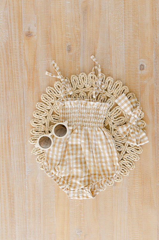 Gingham Bubble Romper With Bow - BellaBerryDesigns