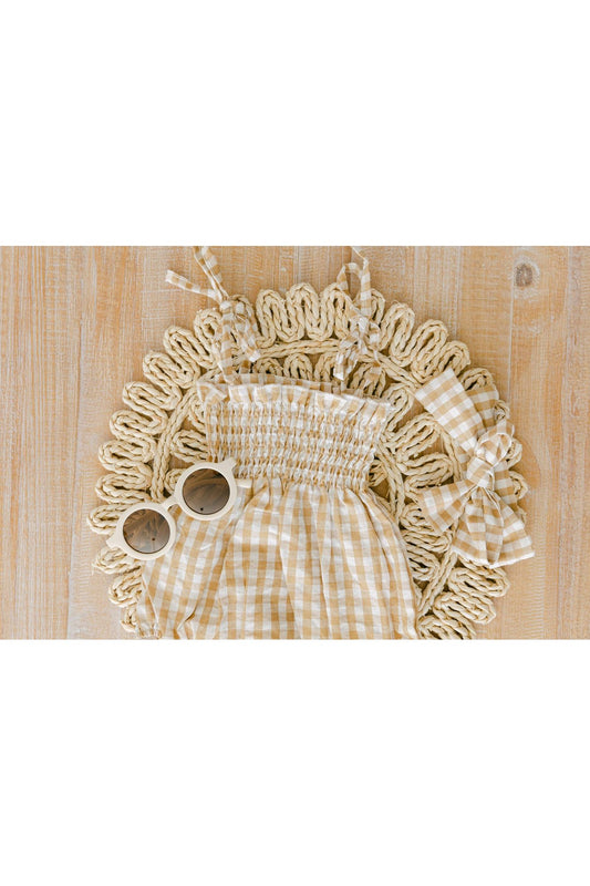 Gingham Bubble Romper With Bow - BellaBerryDesigns