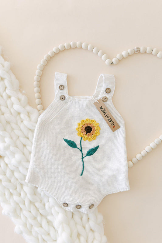 Sunflower Knitted Romper - BellaBerryDesigns