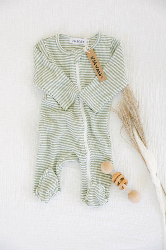 Striped Cotton Waffle Knit Footie - BellaBerryDesigns