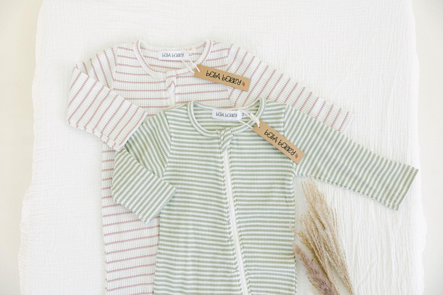 Striped Cotton Waffle Knit Footie - BellaBerryDesigns