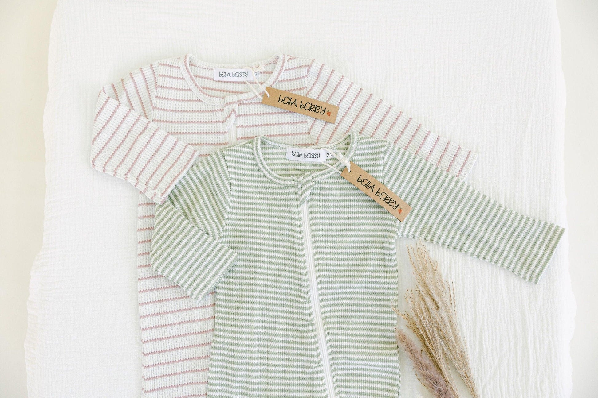 Striped Cotton Waffle Knit Footie - BellaBerryDesigns