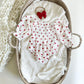 Baby Girl Valentines Day Outfit | Muslin Cotton Baby Girl Romper | Red Heart Baby Girl Romper and Headband | Baby Girl Bodysuit