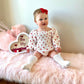 Baby Girl Valentines Day Outfit | Muslin Cotton Baby Girl Romper | Red Heart Baby Girl Romper and Headband | Baby Girl Bodysuit