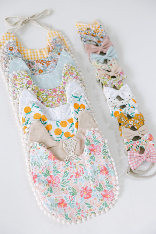 Reversible Vintage Bibs with Matching Bows - BellaBerryDesigns