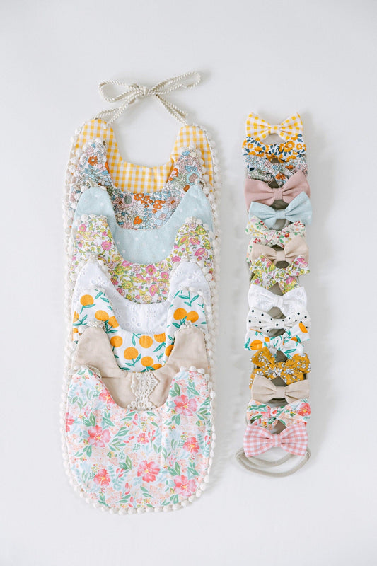 Reversible Vintage Bibs with Matching Bows - BellaBerryDesigns