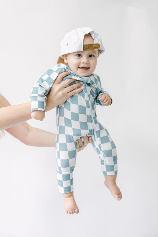 Organic Cotton Checkered Romper | Checkered Pajamas | Organic Snug Fit Baby Romper | Gender Neutral Baby Pajamas | Fall Pajamas