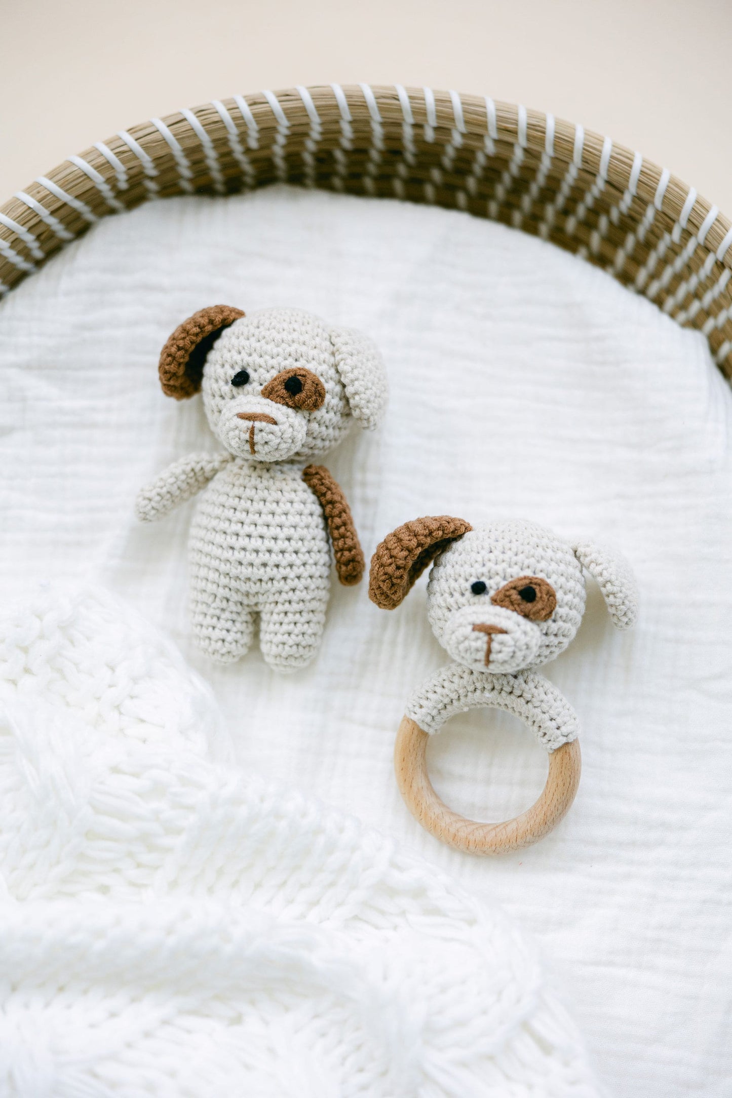 Crochet Puppy Baby Toy | Crochet Baby Rattle With Grip Ring | Soft Stuffed Puppy | Baby Sensory Rattle Toy | Crochet Knitted Sensory Toy